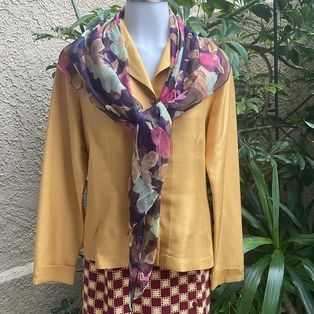 Multicolored Vintage Floral Chiffon Large Scarf